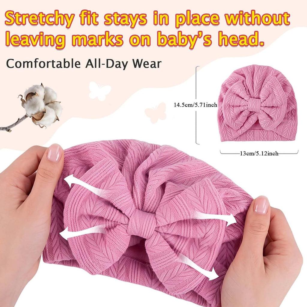 8 Sets Newborn Baby Girl Bow Hats and Mittens Turban Beanies 0-3M