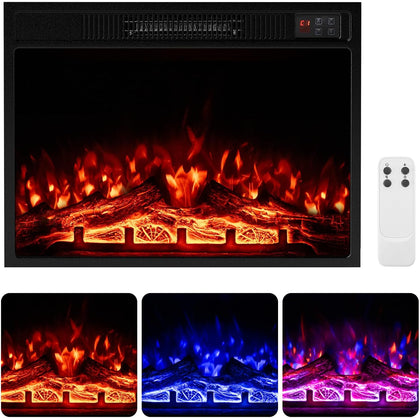23 Inches Electric Fireplace Insert, 750W/1500W Fireplace Heater with Remote Control, Adjustable Flame Color &