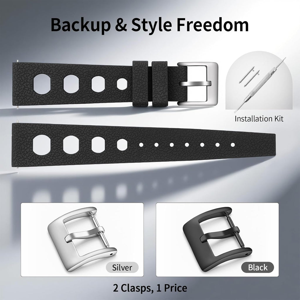 FKM Rubber Watch Strap 20mm, Quick Release Watch Band 22mm for Men Women, Waterproof Soft Premium Fluororubber