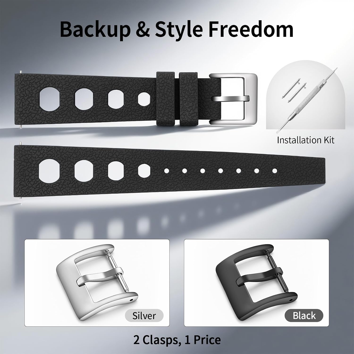 FKM Rubber Watch Strap 20mm, Quick Release Watch Band 22mm for Men Women, Waterproof Soft Premium Fluororubber