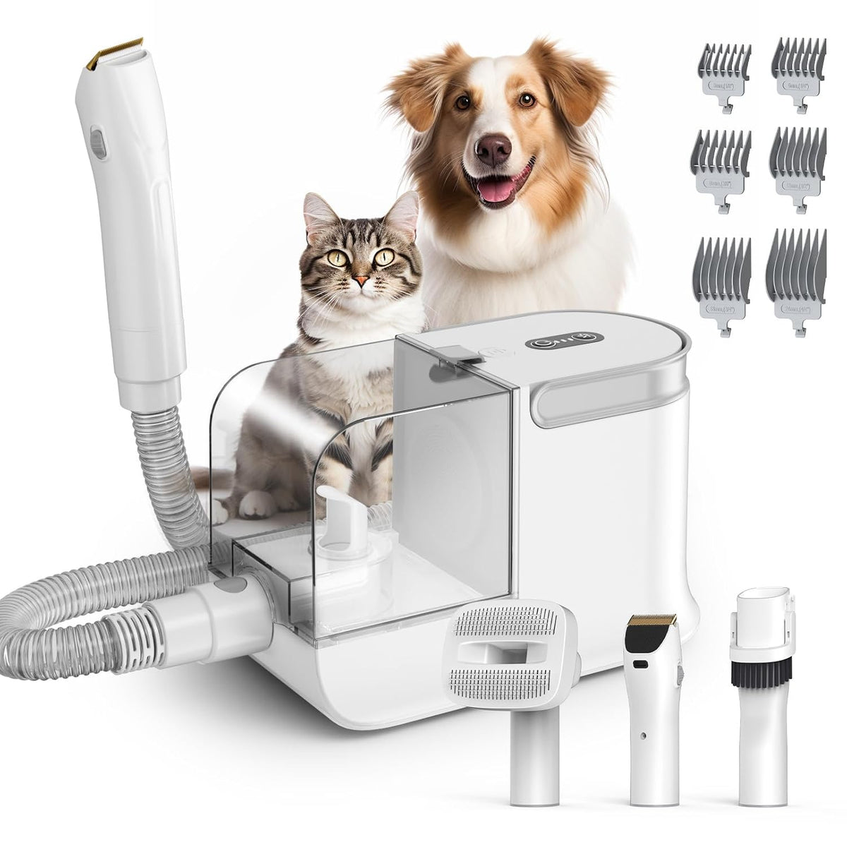 Dog Grooming Vacuum, Dog Grooming Kit, 3 Suction Modes Dog Brush Vacuum with 5 Pet Grooming Tools (Oyster White)
