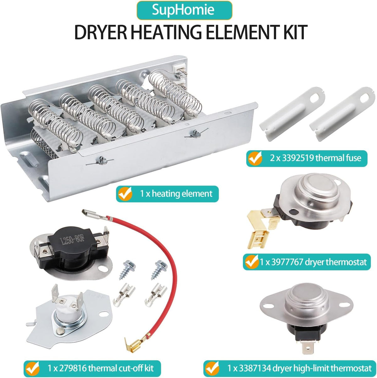 MEDC300BW0 MEDC300XW0 MEDC465HW0 Dryer Heating Element Kit for May-tag