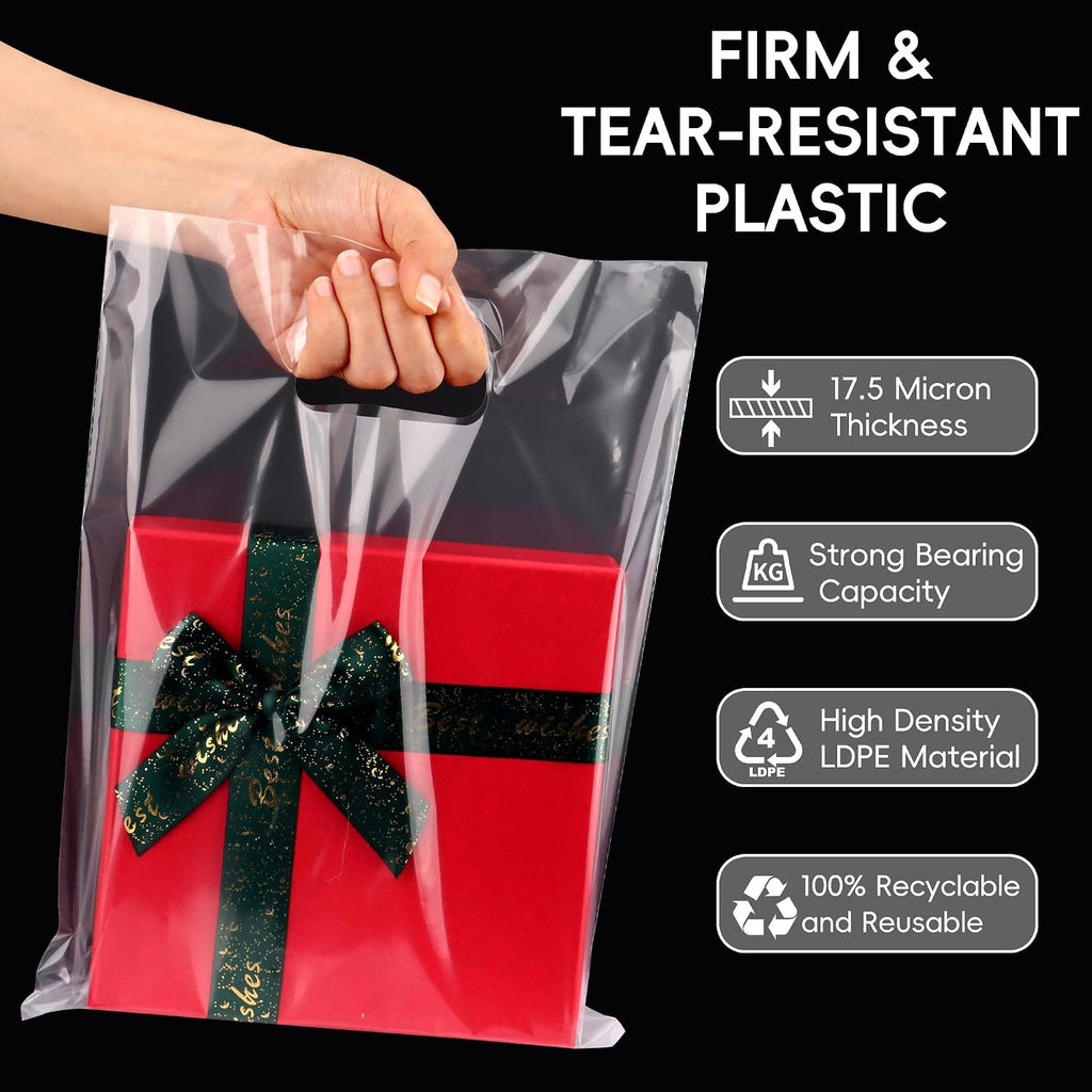 12x15 Clear Plastic Bags with Handles 100 Pack