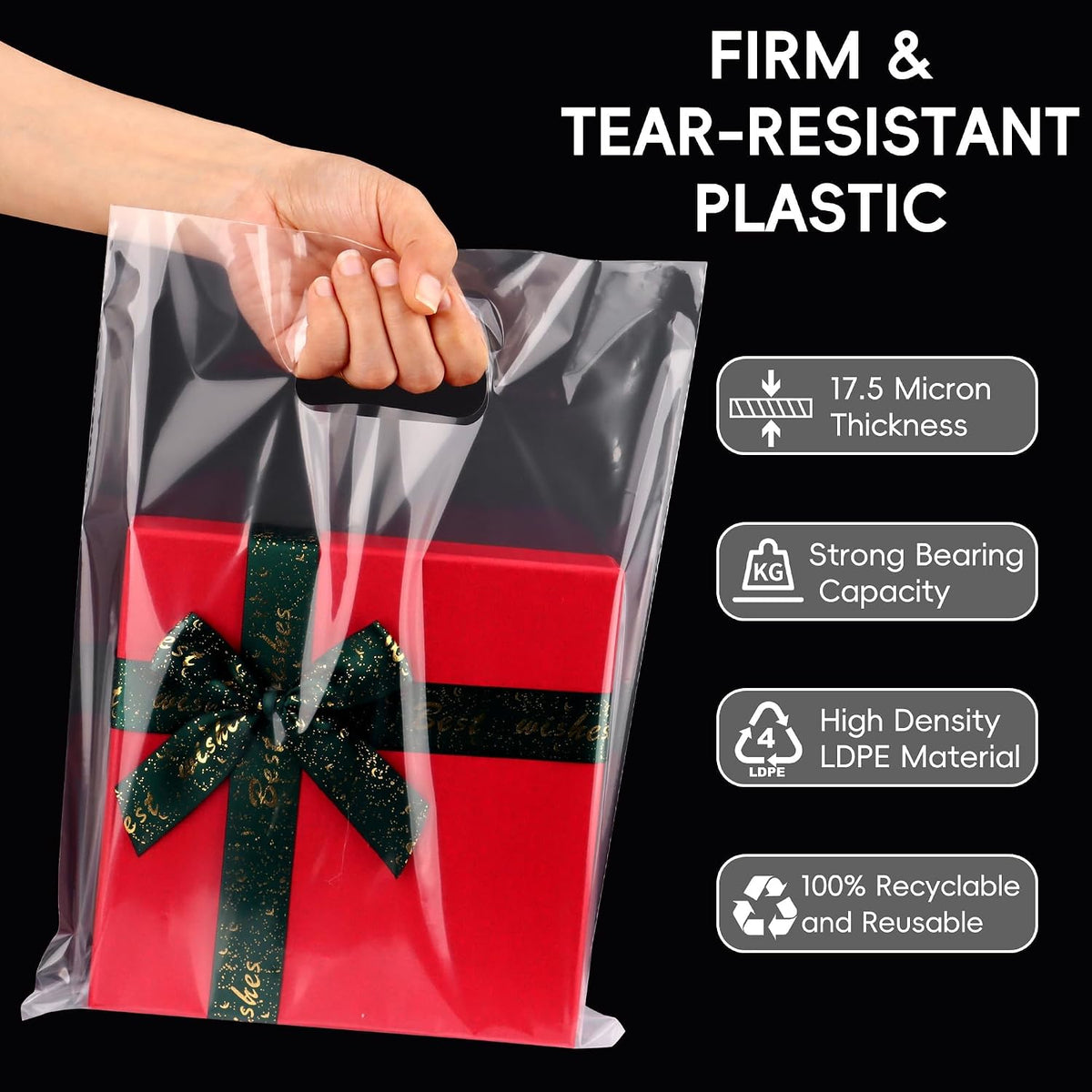 12x15 Clear Plastic Bags with Handles 100 Pack
