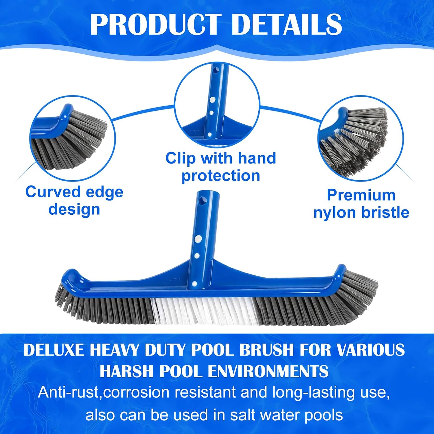 3 Pcs Pool Cleaning Kit Manual Pool Vacuum Head with Bottom Brushes, Large Brush and Skimmer Net Fine Mesh for Above