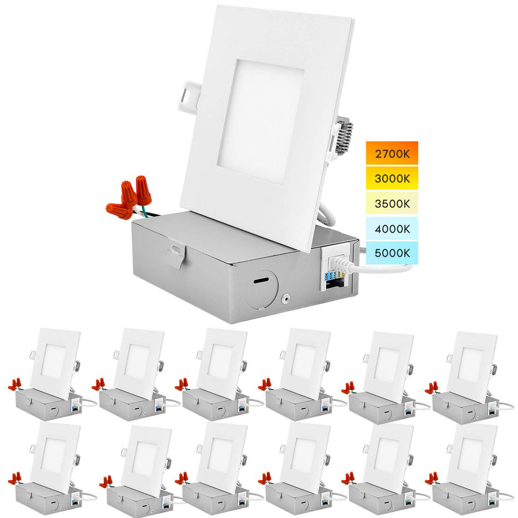 4 Inch Ultra Thin Square LED Recessed Lighting (12 Pack)