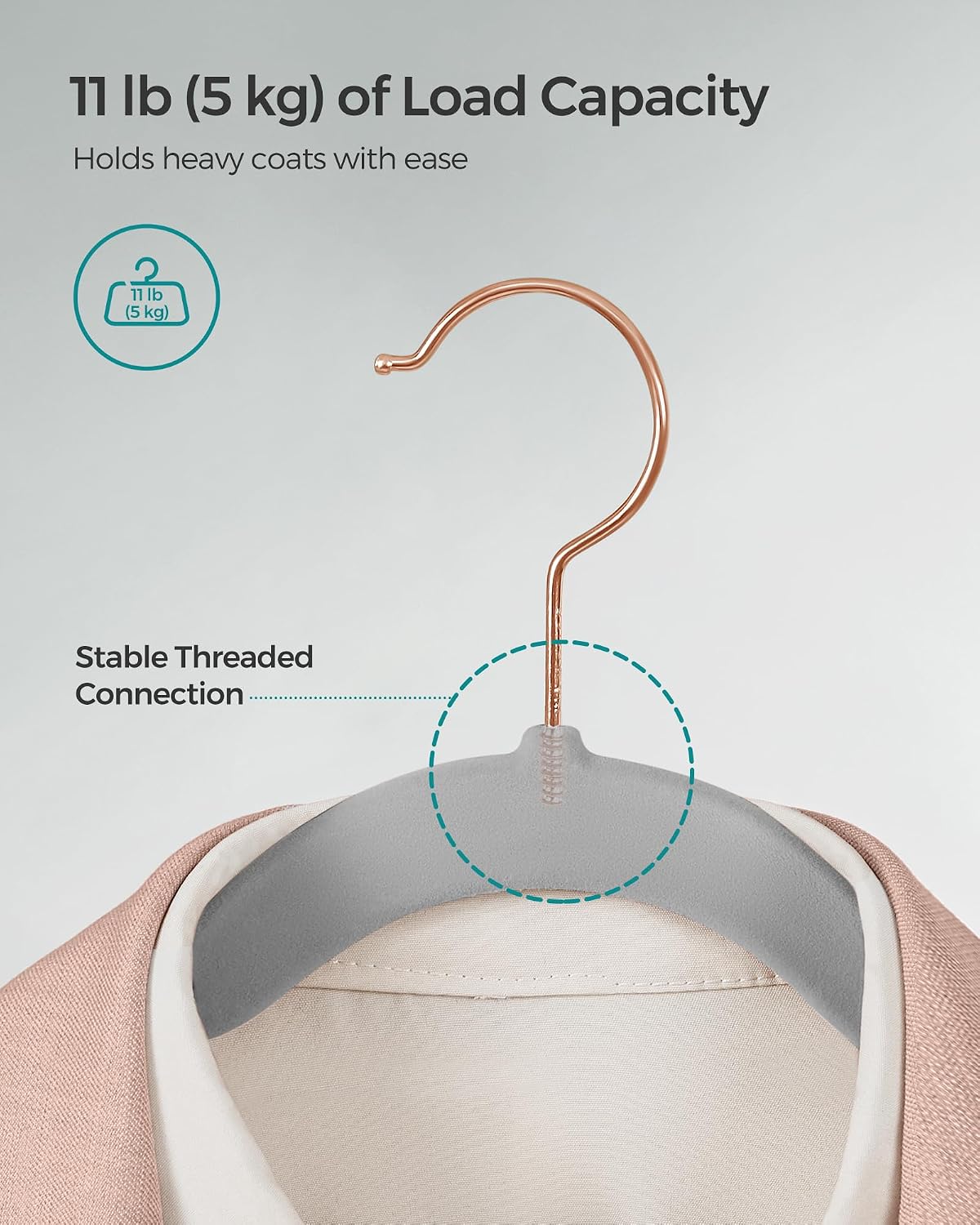 Slim Velvet Hangers, Non-Slip Clothes Hangers with Rose Gold Swivel Hooks, Space-Saving
