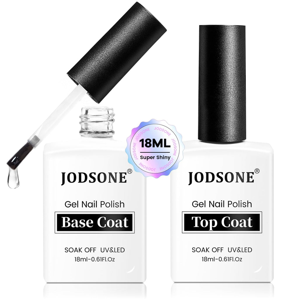 2 Bottles 18ml Top Coat Base Coat Gel Polish Set Compatible for Nail Salon Bright Surface, Girl Gift and At Home DIY