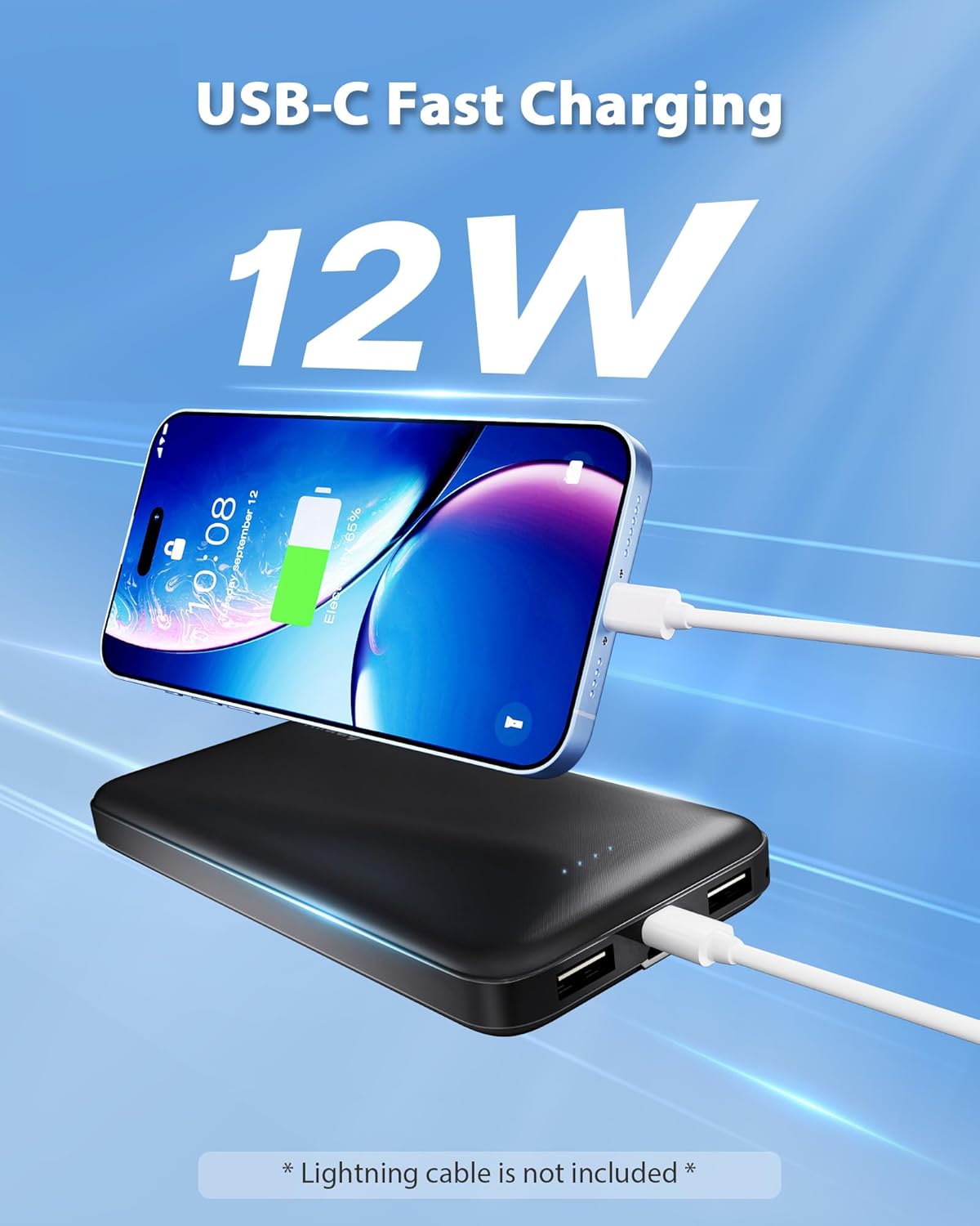 2-Pack 10000mAh Dual USB Portable Charger, Type-C Charging Power Bank, Slim Battery Pack for iPhone 17/16/15/14