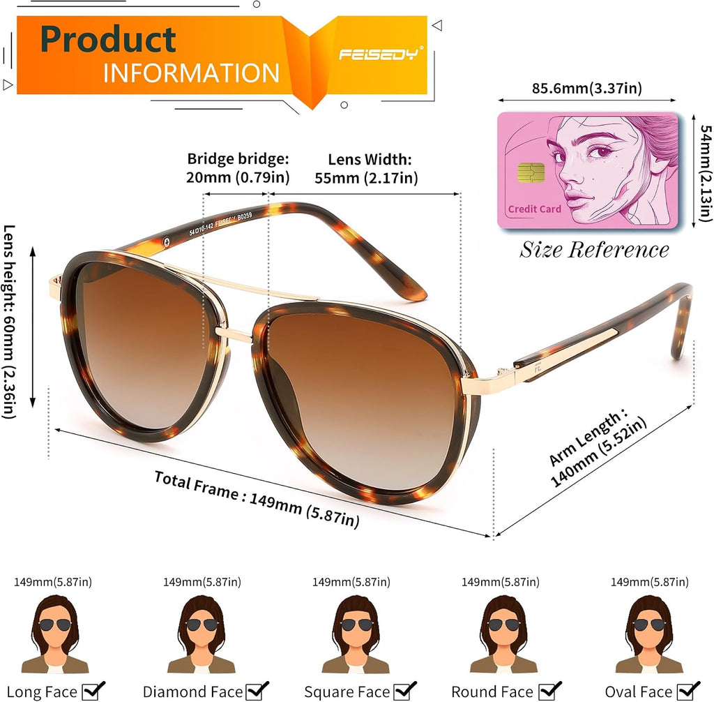 Retro Polarized Aviator Sunglasses for Women Men Vintage Square Sunglass With Classic Style B0259