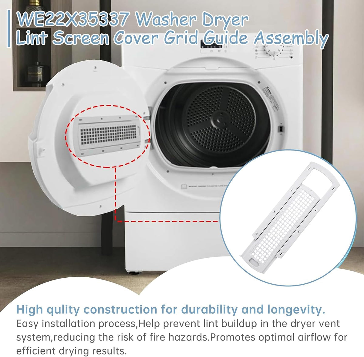 WE22X35337 Washer Dryer Lint Screen Cover Grid And Lint Filter Slide Guide Assembly,Compatible with GE&Hotpoint Dryer Replacement for WE01X25915 WE01X25914