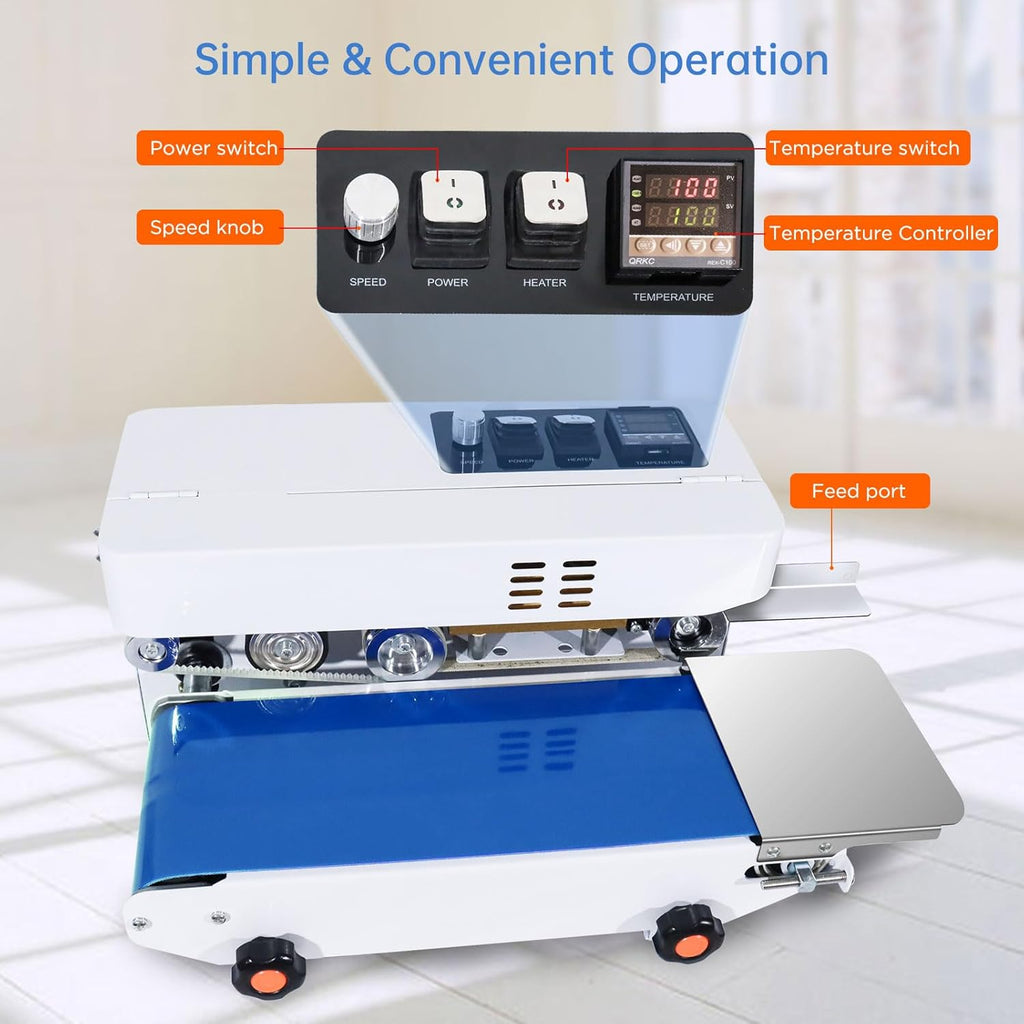 Commercial Heat Sealer Machine, Automatic Continuous Bag Band Sealing Machine with Digital Temp Control, Adjustable