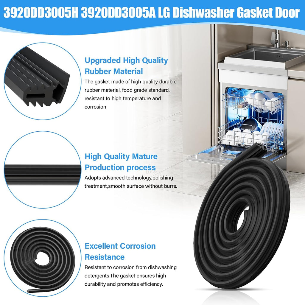 UPGRADED 3920DD3005H Dishwasher Gasket Door Seal Compatible with LG Kenmore Dishwasher Replacement Parts 3920DD3005A 3920DD3005D LDF7774ST LDF5545SS LDF7811BB LG Dishwasher Tub Gasket Rubber Door Seal