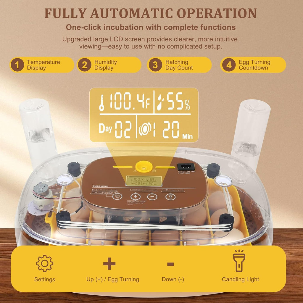 Gen III - 24 Egg Automatic Incubator, Stage-Based Adaptive Humidity with Auto-Refill, Stable Temp Control, Flexible