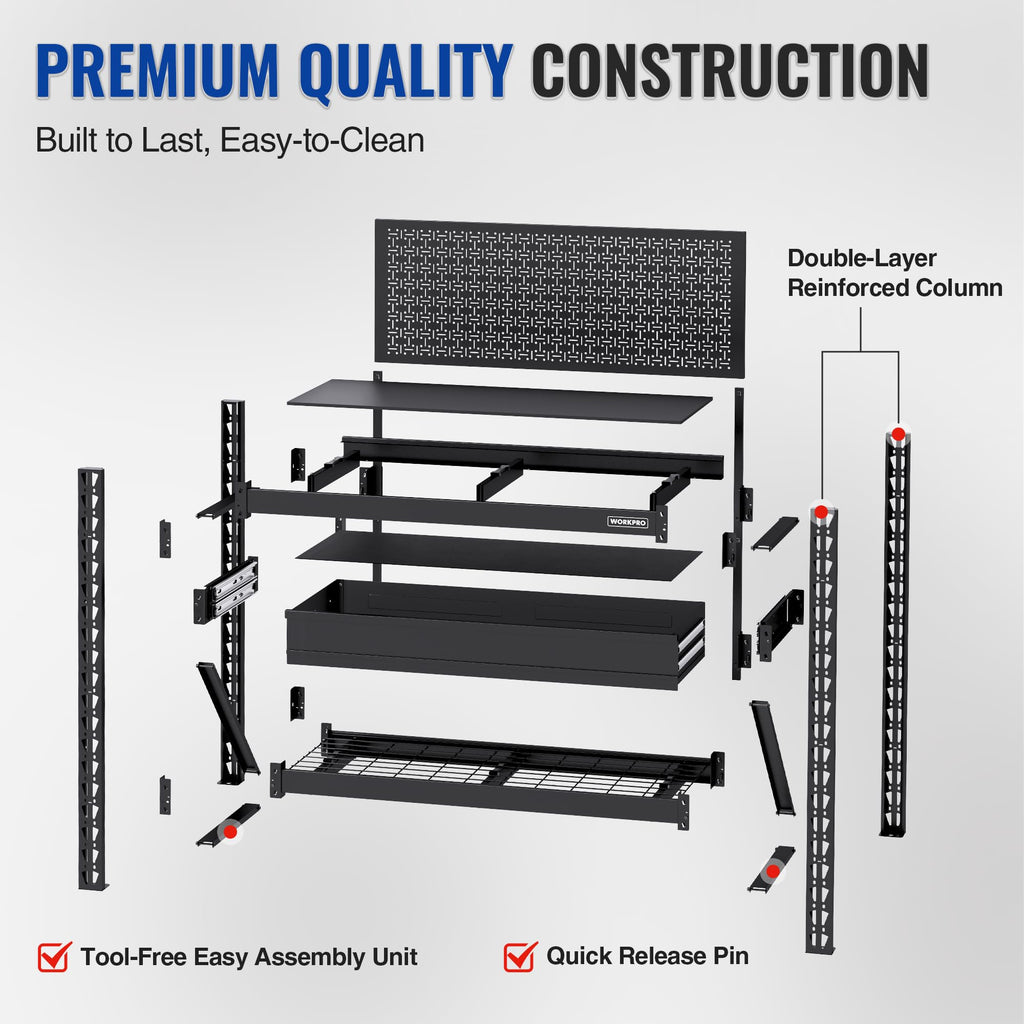 50" Heavy Duty Workbench with Pegboard & Drawer