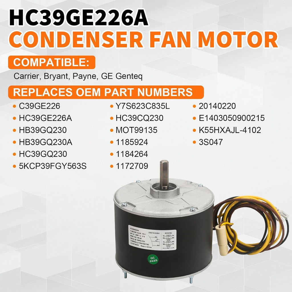 HC39GE226A Condenser Fan Motor Fit for GE Carrier Bryant Payne