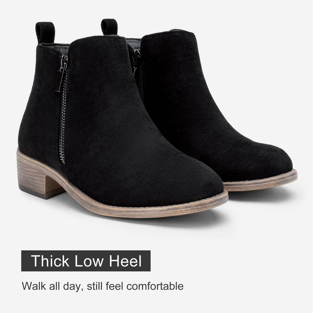 Women's Black Suede Round Toe Ankle Boots Low Heel, Size 8, 905