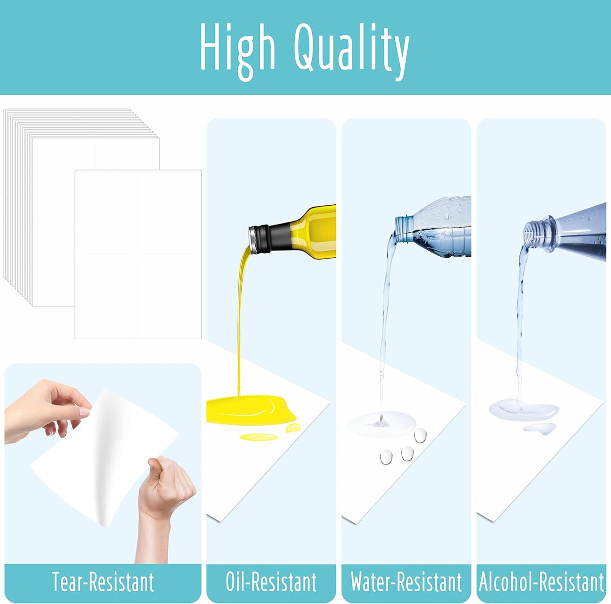 70 Large Size Blank Labels, Water/Oil/Tear Resistant, Inkjet & Laser Printer Available Removable No Residue for Home