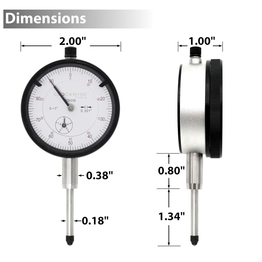 Clockwise Tools Dial Indicator with Magnetic Base Holder Stand, DIMR-0105 0-1 inch
