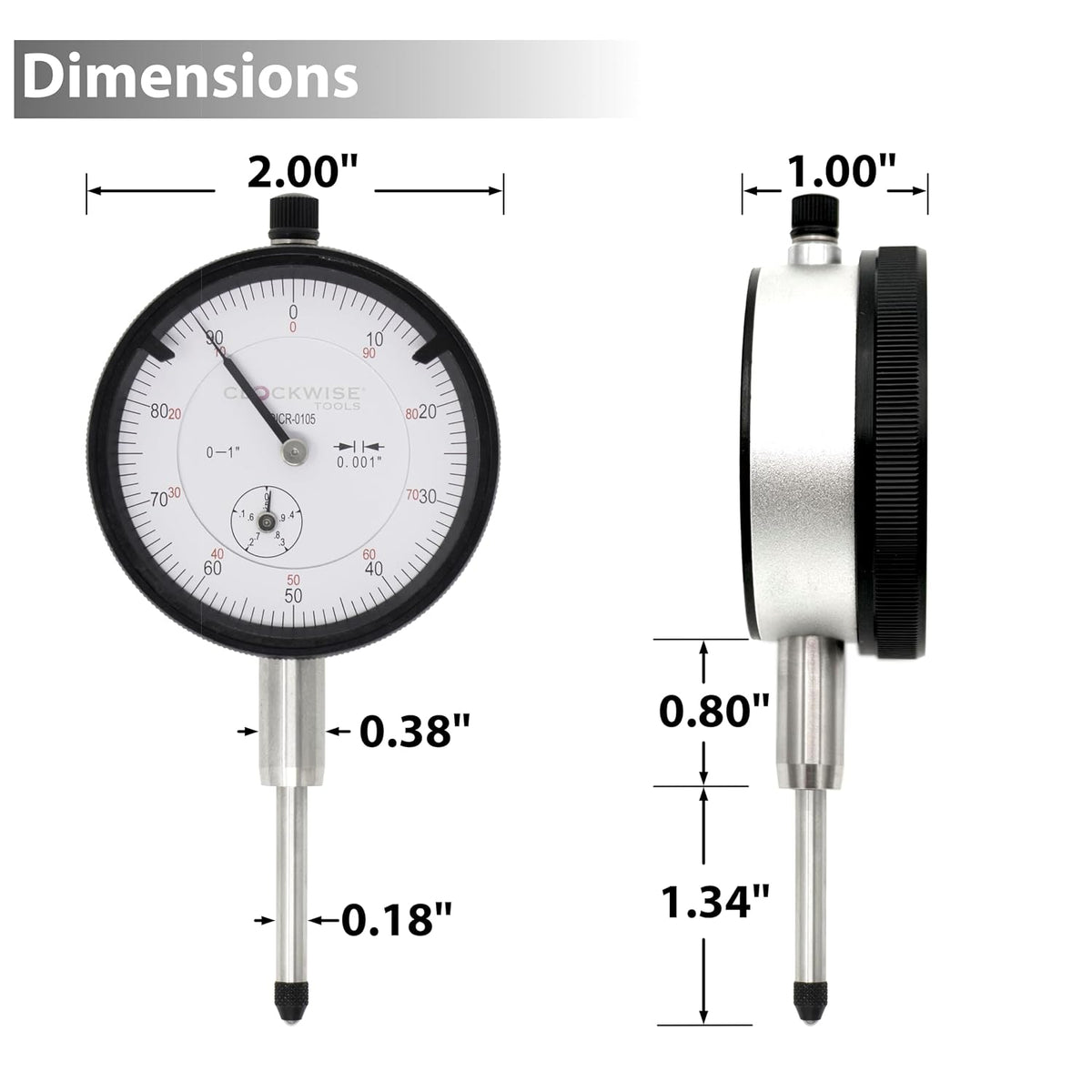 Clockwise Tools Dial Indicator with Magnetic Base Holder Stand, DIMR-0105 0-1 inch