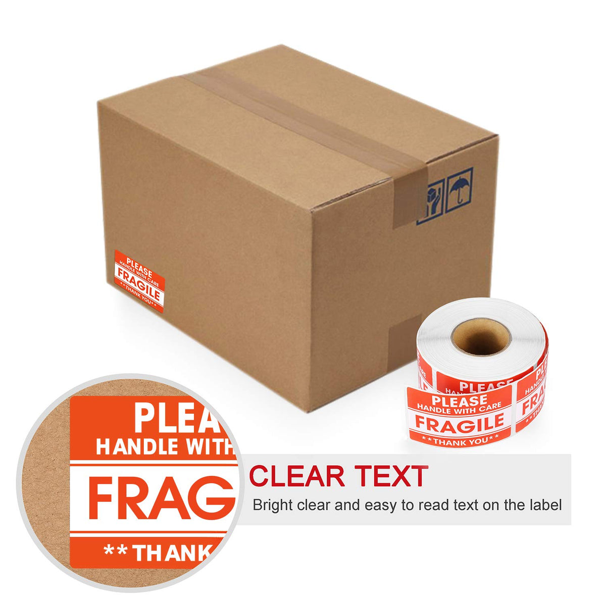2"x 3" Fragile Stickers 500 Labels Per Roll Strong Adhesive (Handle with Care,Do Not Drop,Thank You) Labels for