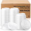 100 Count 100% Compostable CPLA Coffee Cups Lids Bulk, 3.54 Inch