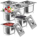 1/6 Size Hotel Pans with Lids | 6" Deep (6 Pack) | Anti-Jam Lug