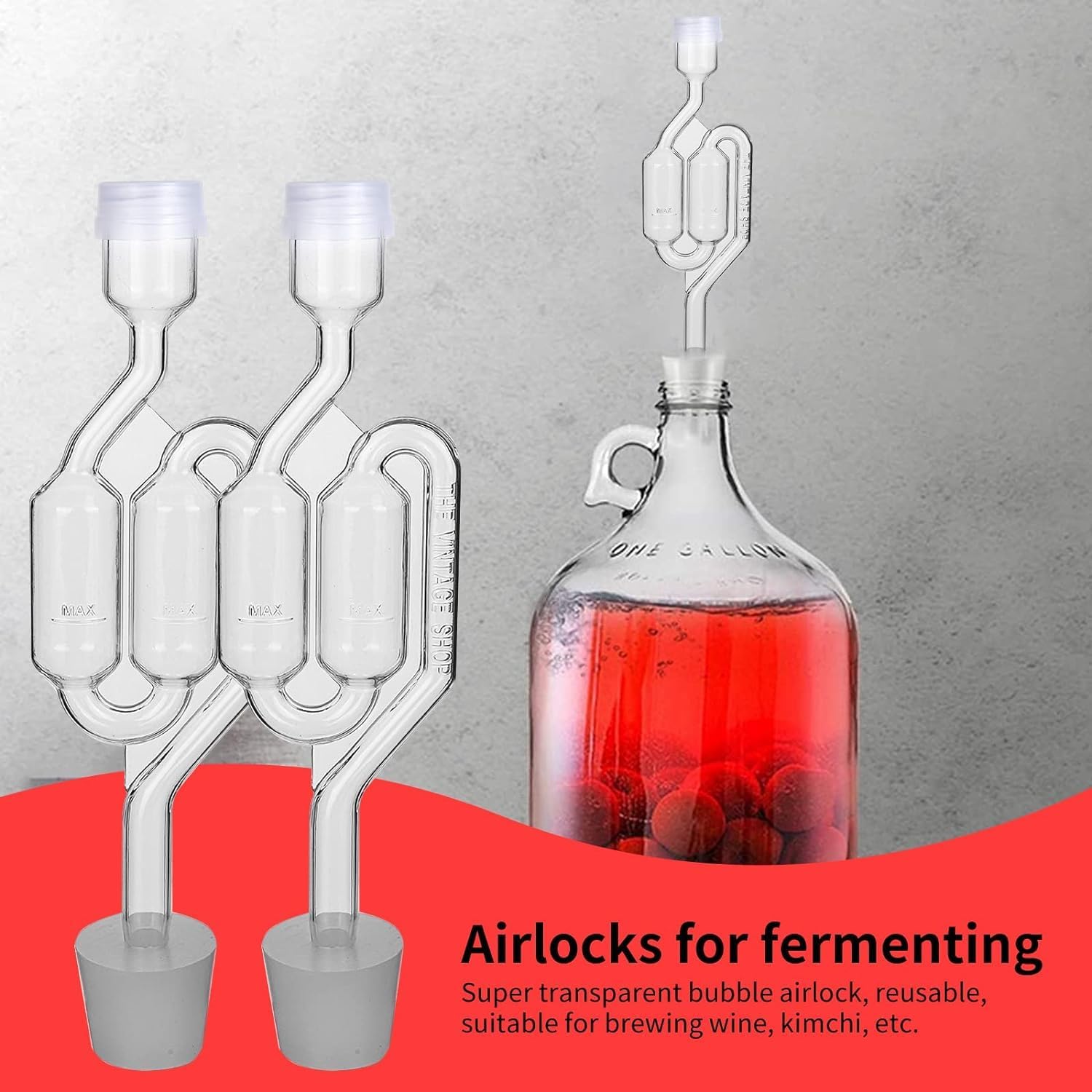Bubble Airlock Set, 3 Airlocks for Fermenting, 3 Drilling #6 Stoppers and 6 Airlock Grommets, Used for Brewing Wine