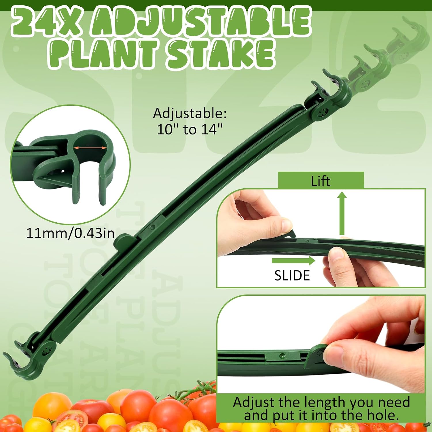 24 Pcs Garden Adjustable Stake Arms for Tomato Cage 10 to 14'' Plant Stake Connectors Expandable Trellis Climbing Rod