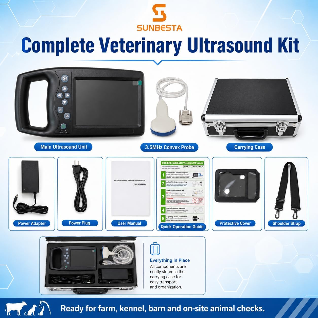 A8 Professional Veterinary Ultrasound Machine with 3.5MHz Convex Probe