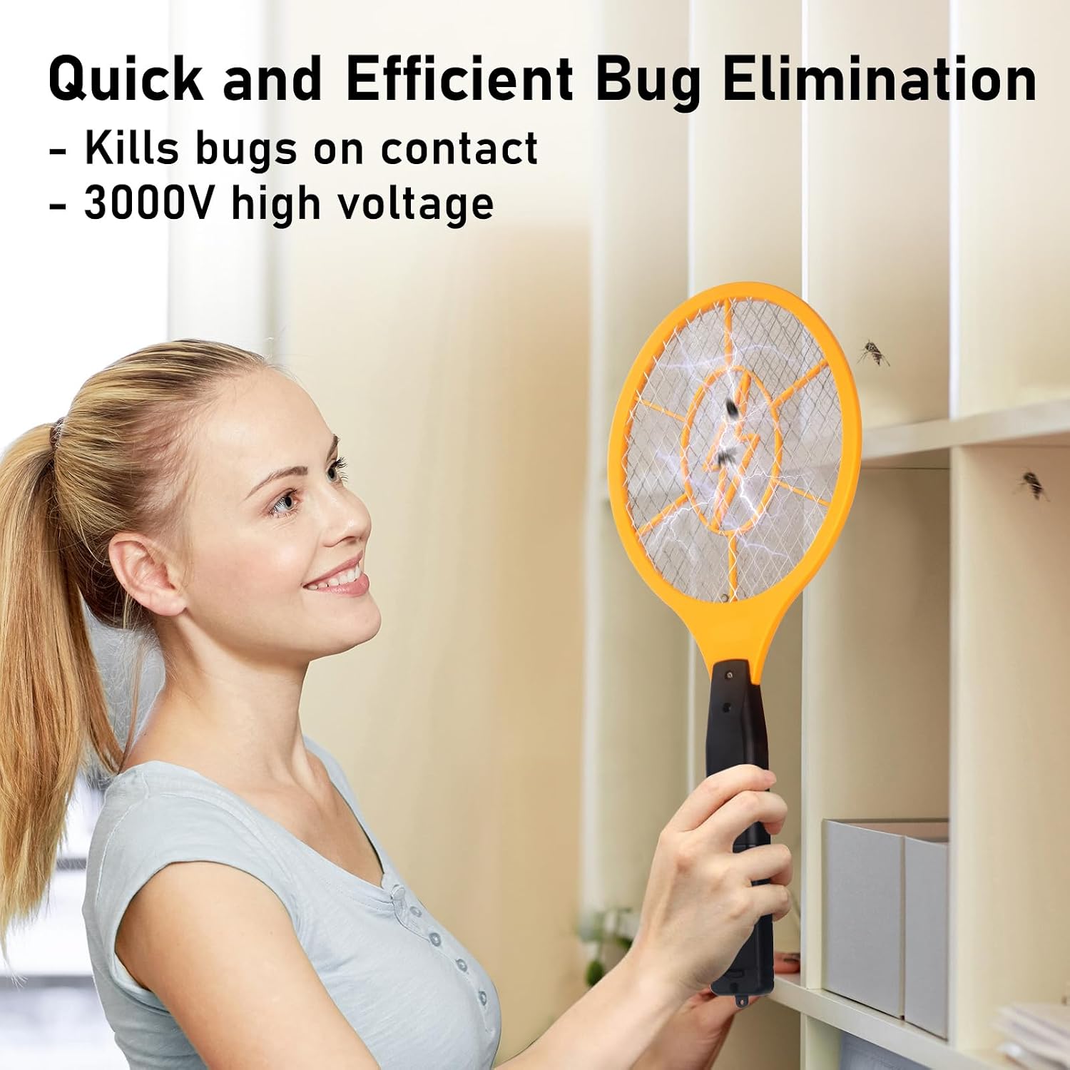 Electric Fly Swatter Handheld Bug Zapper - Indoor Outdoor Zapping Racket for Pest Mosquito & Flies - Battery Powered