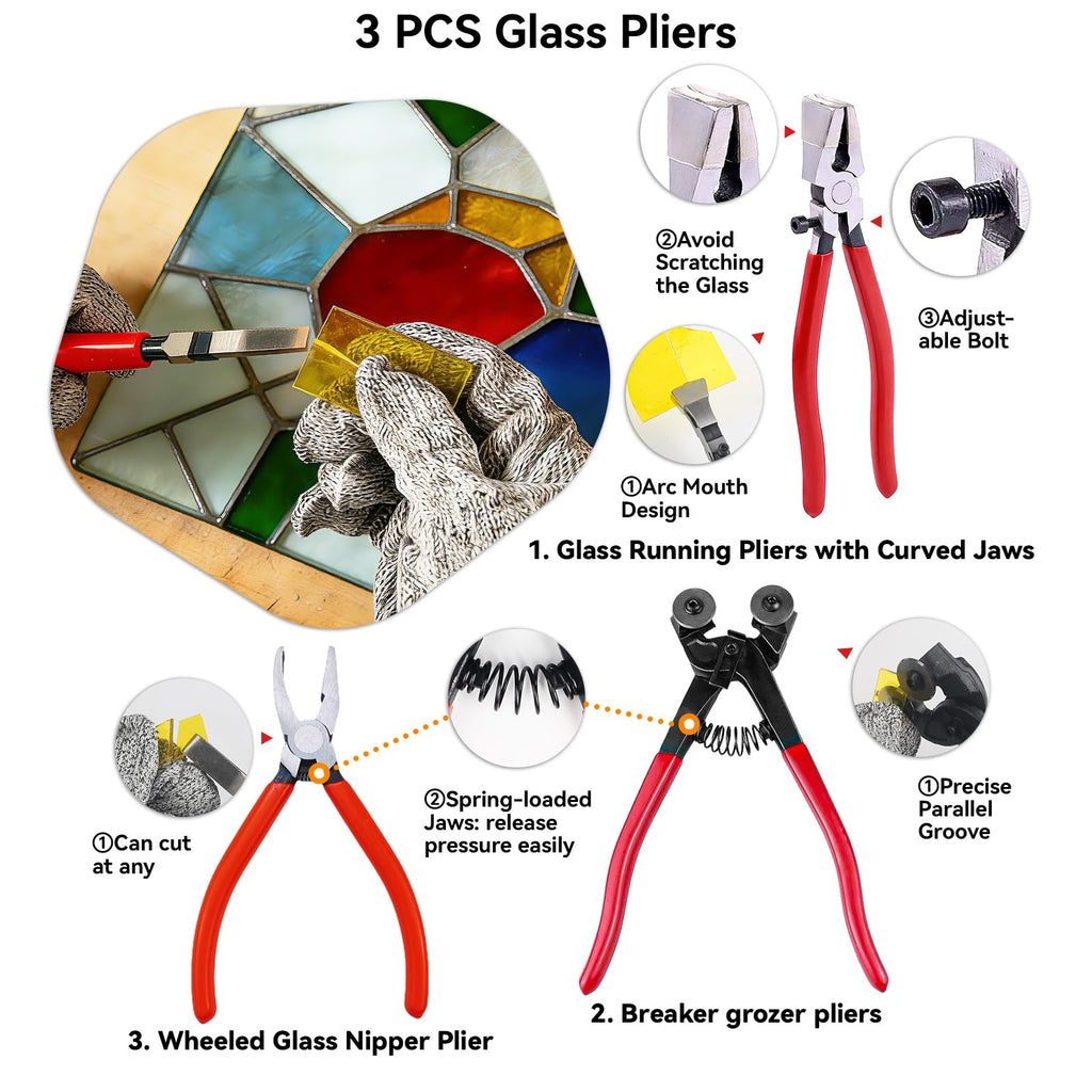 Stained Glass Starter Kit, Complete Stained Glass Making Kit with 100W Soldering Iron, Glass Cutter Tools, Diamond