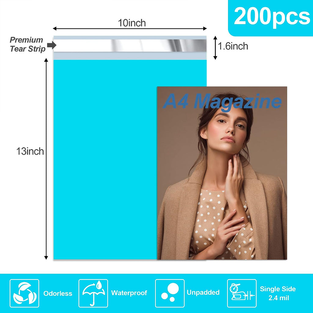 Poly Mailers 10x13 Inch, 200 Pcs Shipping Bags, Blue