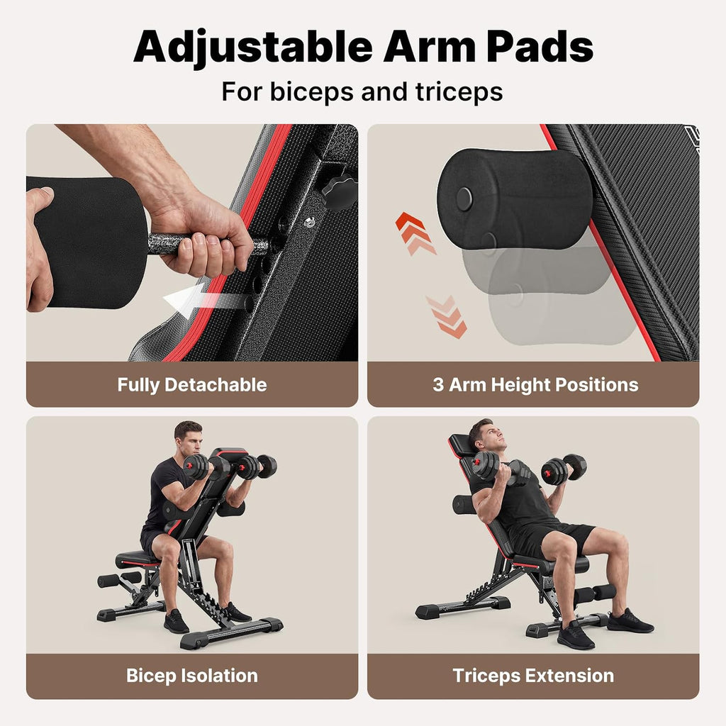Adjustable Weight Bench with Bench Press Stand, Foldable Workout Bench with Extended Head/Elbow Pad(for Users up to 7')