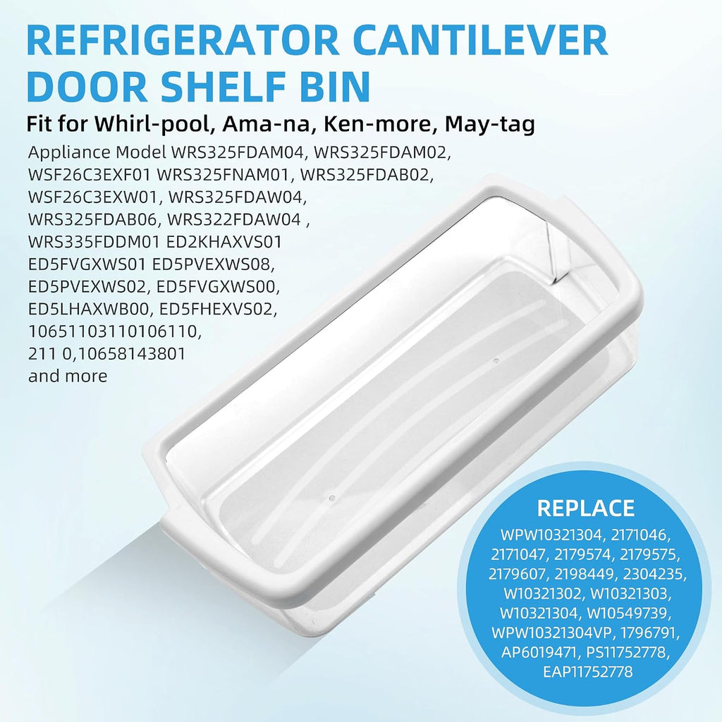 WPW10321304 Refrigerator Door Shelf Bin Replacement for Whirl-pool Fridge Replace W10321304 WRS325FDAM04, WRS325FDAB02, WRS325FDAB06, WRS325FDAM02, WRS325FDAD02, ED5FVGXWS00 by Fetechmate - 1 PACK