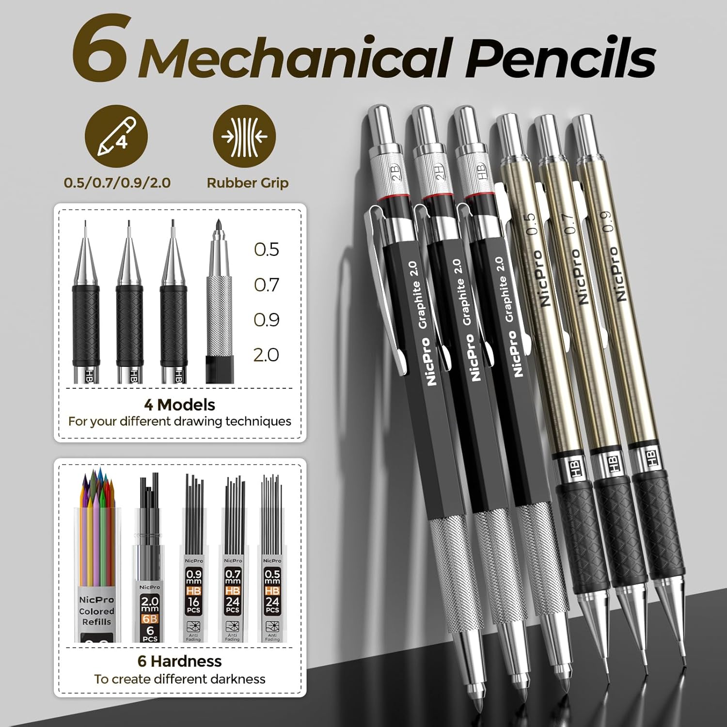 58 PCS Art Drawing Supplies Kit in Leather Case, Art Mechanical Pencil Set with 6 Metal Drafting Pencil 0.5 & 0.7 &