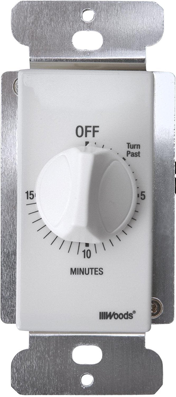 Southwire Woods In-Wall Spring Wound Timer - Automatic Timer Switch - Energy-Saving Mechanical Wall Timer - Simple Twist-Knob Countdown Design - 15-Minute - White