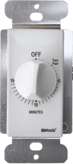 Southwire Woods In-Wall Spring Wound Timer - Automatic Timer Switch - Energy-Saving Mechanical Wall Timer - Simple Twist-Knob Countdown Design - 15-Minute - White