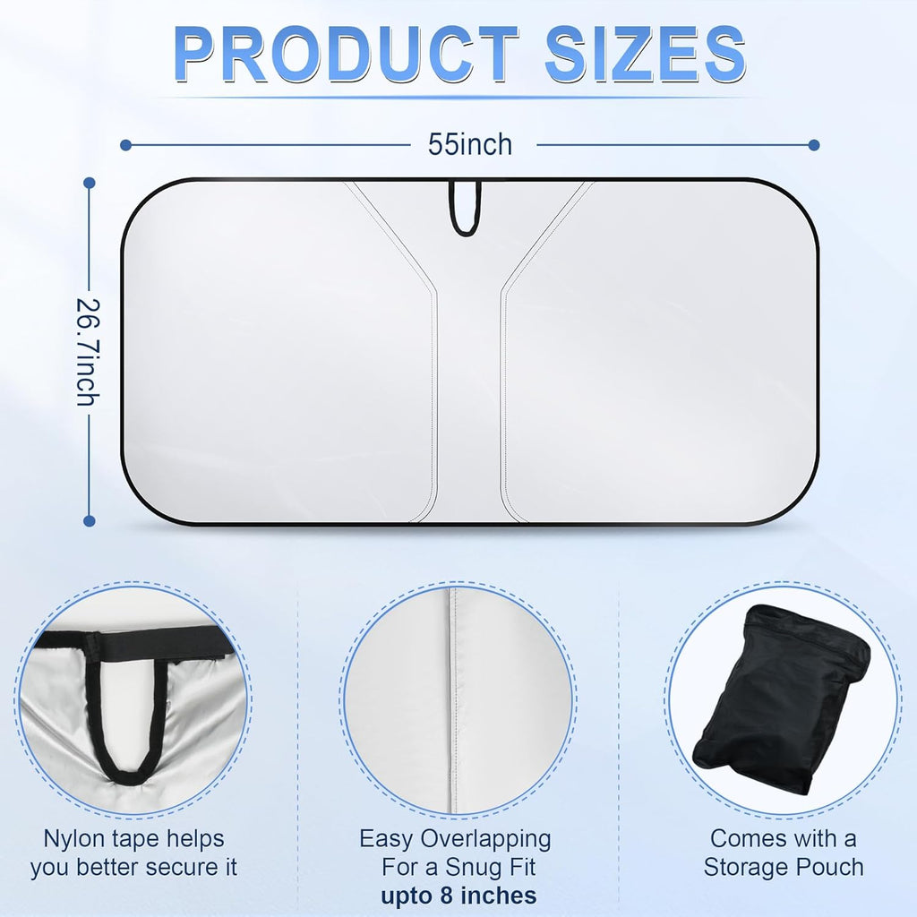 300T Universal Car Windshield Sun Shade, Foldable Reflective for Windshield & Window Shades with Overlapping Design