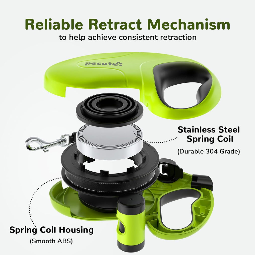 32ft Retractable Dog Leash with Reflective Strips, 360° Tangle-Free, One-Button Control & Sturdiness Nylon Material