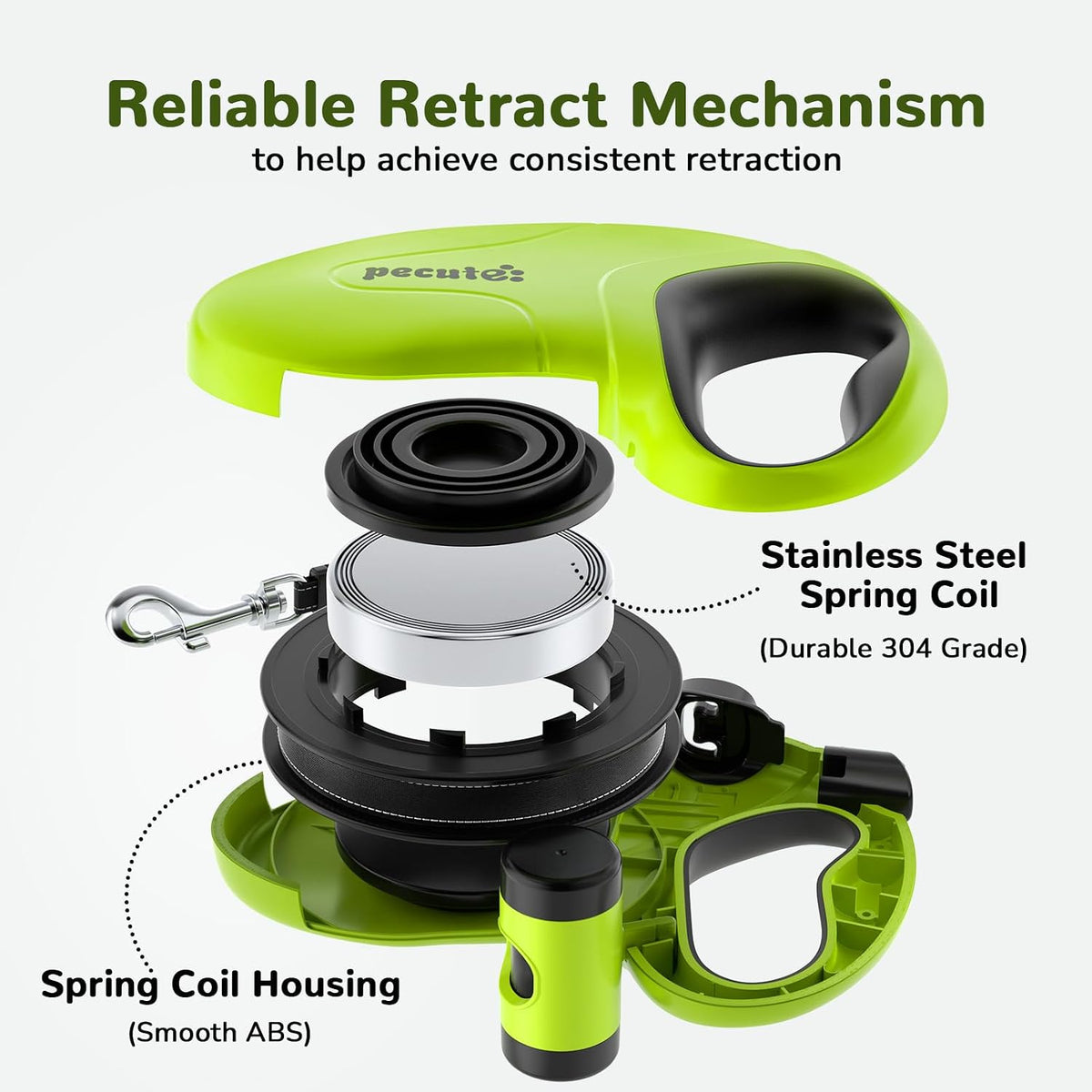 32ft Retractable Dog Leash with Reflective Strips, 360° Tangle-Free, One-Button Control & Sturdiness Nylon Material