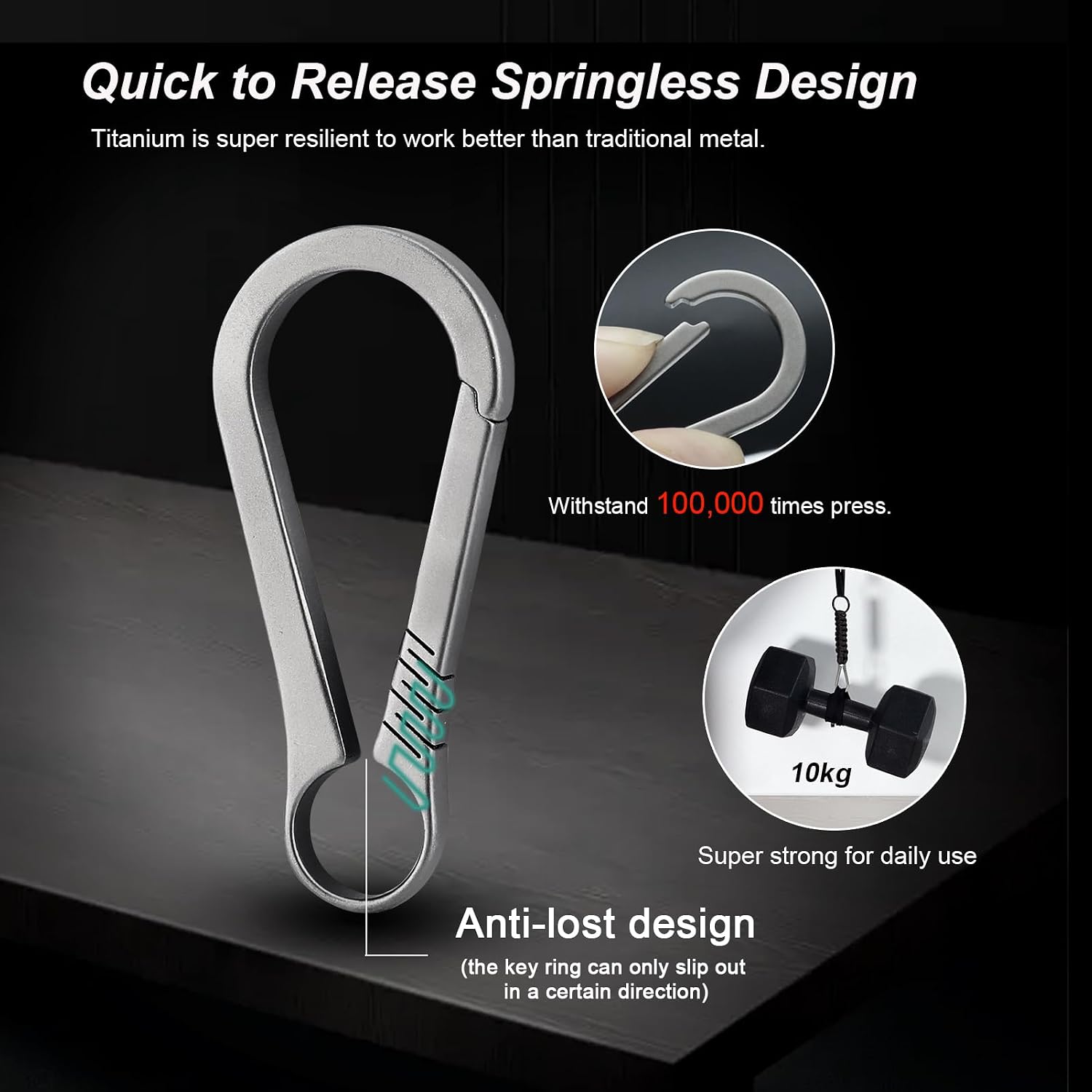 Key Clip Carabiner Keychain Small Titanium | Heavy Duty, Key Holder, Secure Key Chain Clips, Ultra-Light, Stronger