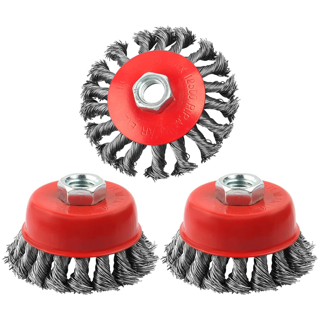 3 Pack Wire Wheel Brush for Angle Grinder, 5/8" Threaded Arbor
