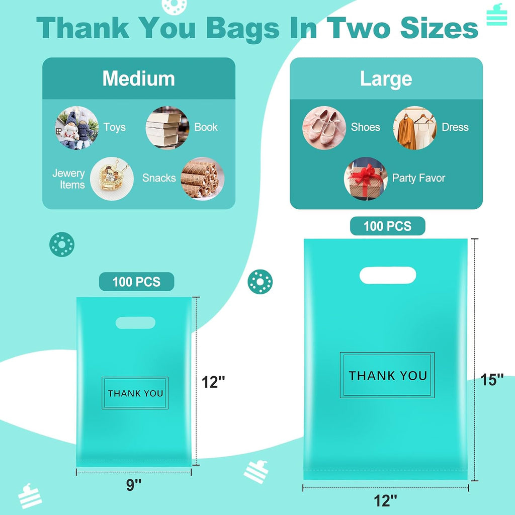 Thank You Bags for Small Business, 200pcs Plastic Retail Bags Merchandise Bags with Handles Bulk Large Reusable