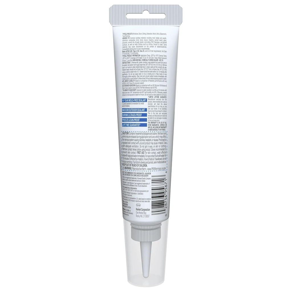 Advanced Silicone Caulk for Window & Door, Clear, 2.8 fl oz Tube, 1 Pack - 100% Waterproof Silicone Sealant, 5X