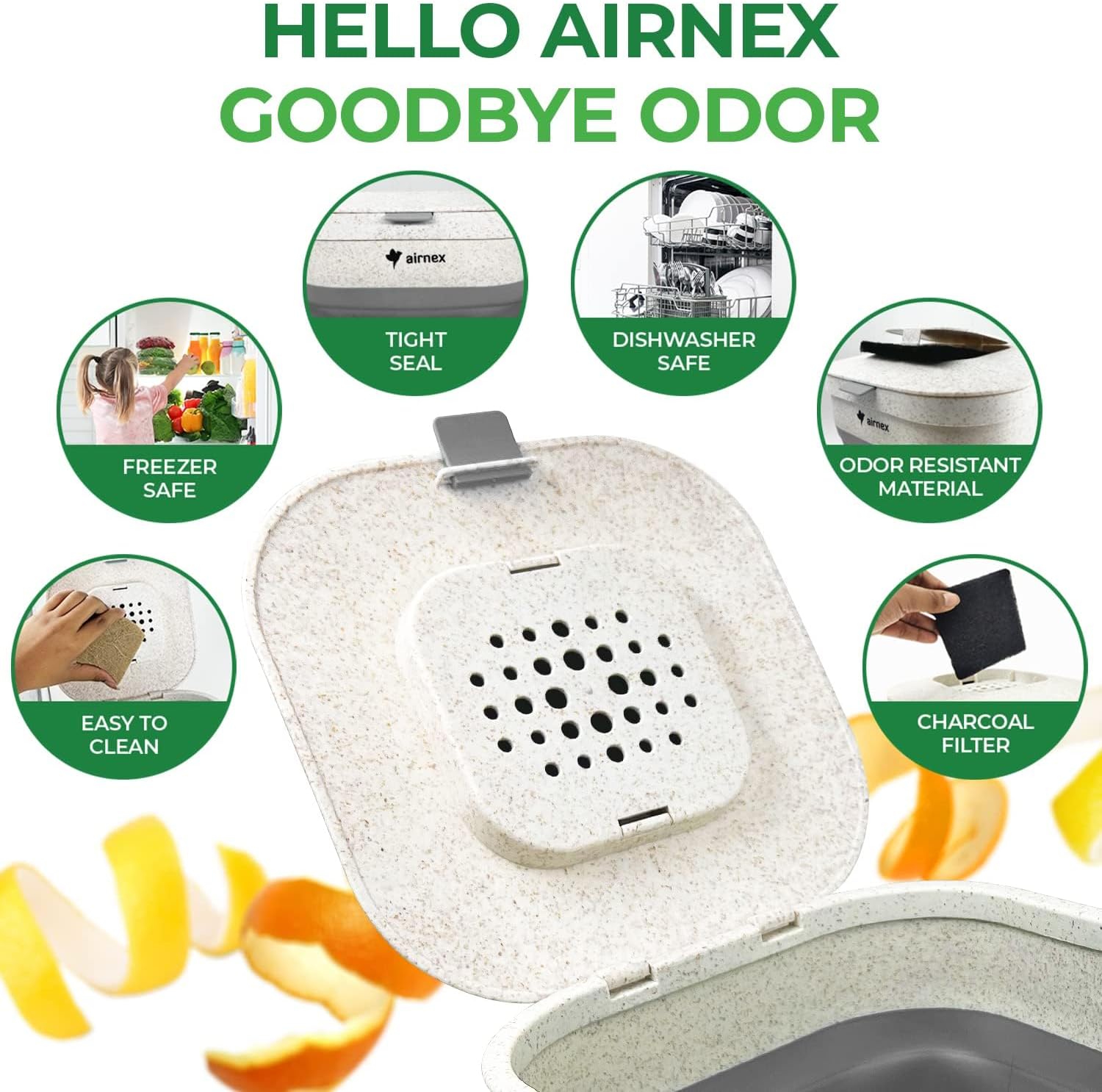 Collapsible Compost Bin Kitchen Counter Caddy - 1 Gallon Countertop Compost Bin with Lid Made of Wheat Straw
