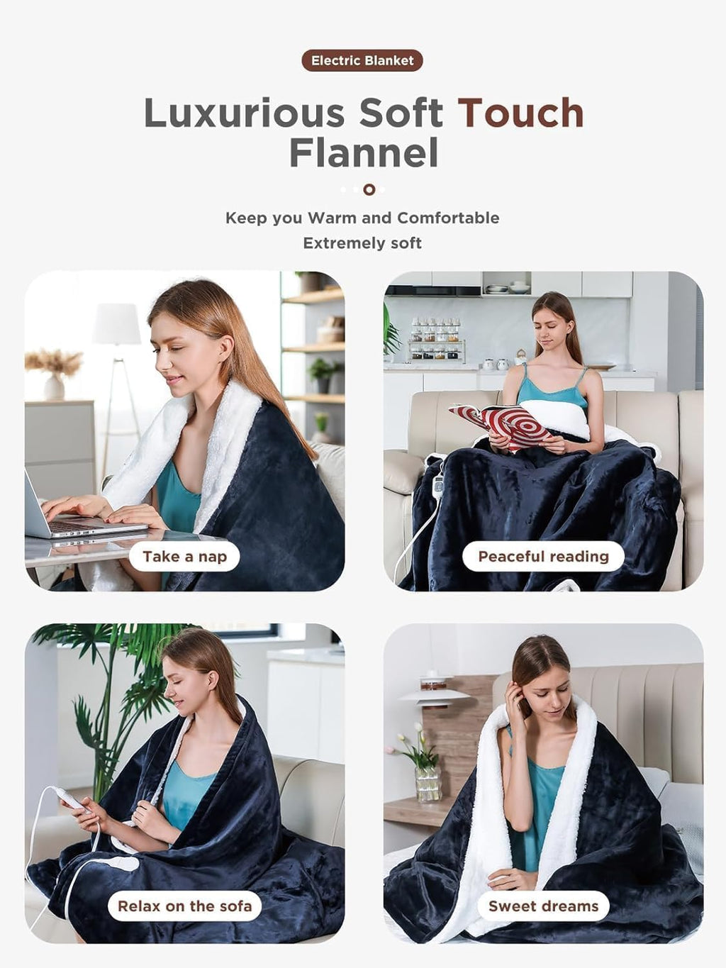 Heated Blanket, Soft Flannel Electric Throw Blanket | Fast Heating, 8 Heating Levels, 9 Hours Auto Shut Off