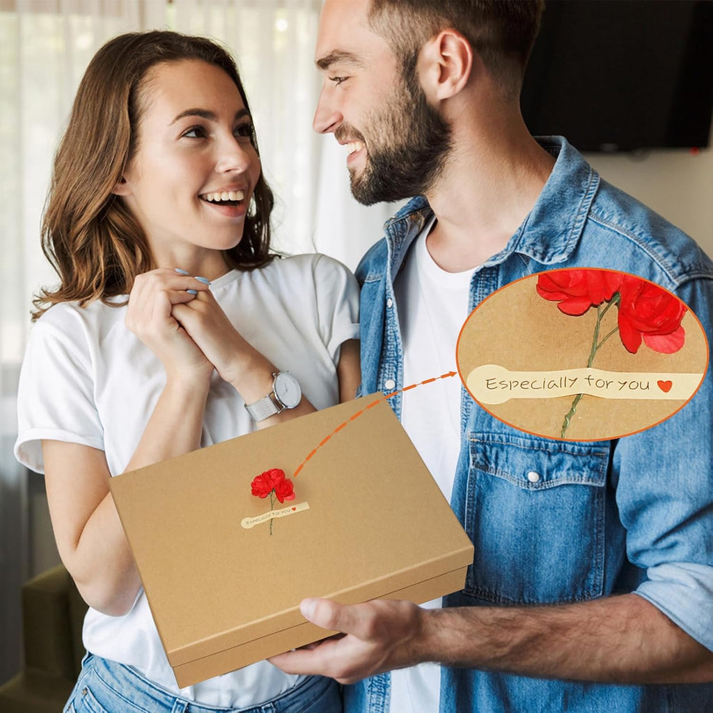 Gift Boxes with Lids for Presents, Set of 6 Empty Gift Boxes, Natural and Rustic Kraft Gift Wrap Boxes, Versatile