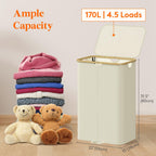 170L Double Laundry Hamper with Lid and Removable Bag, Beige