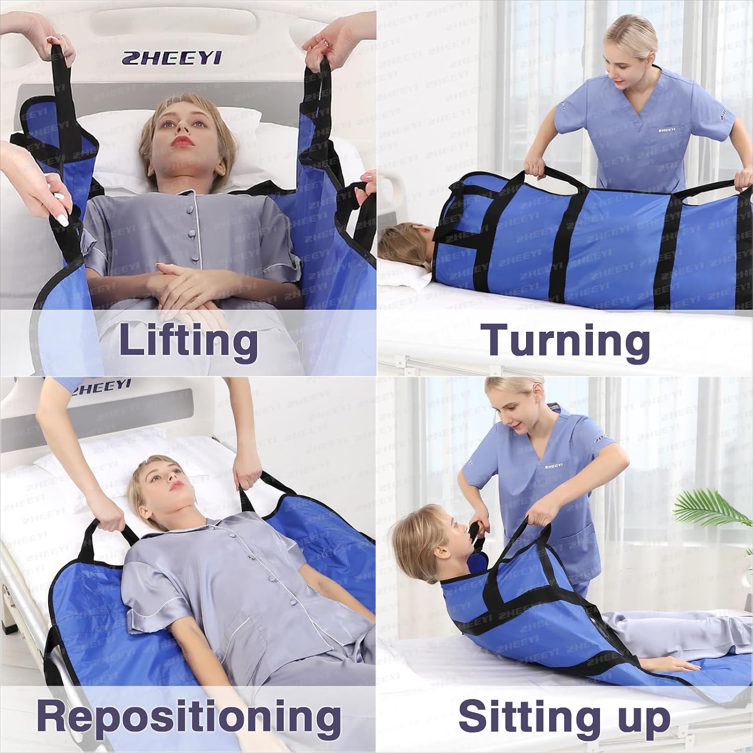 Bed Positioning Pad with Reinforced Handles 63" x 40" Washable Patient Transfer Slide Sheet for Body Lifting